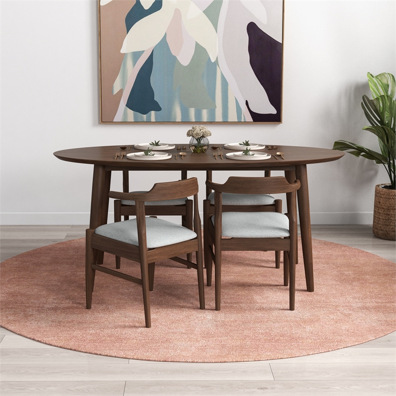 Ruxos 5 Piece Furniture Set Solid Wood Dining Set in Walnut Brown