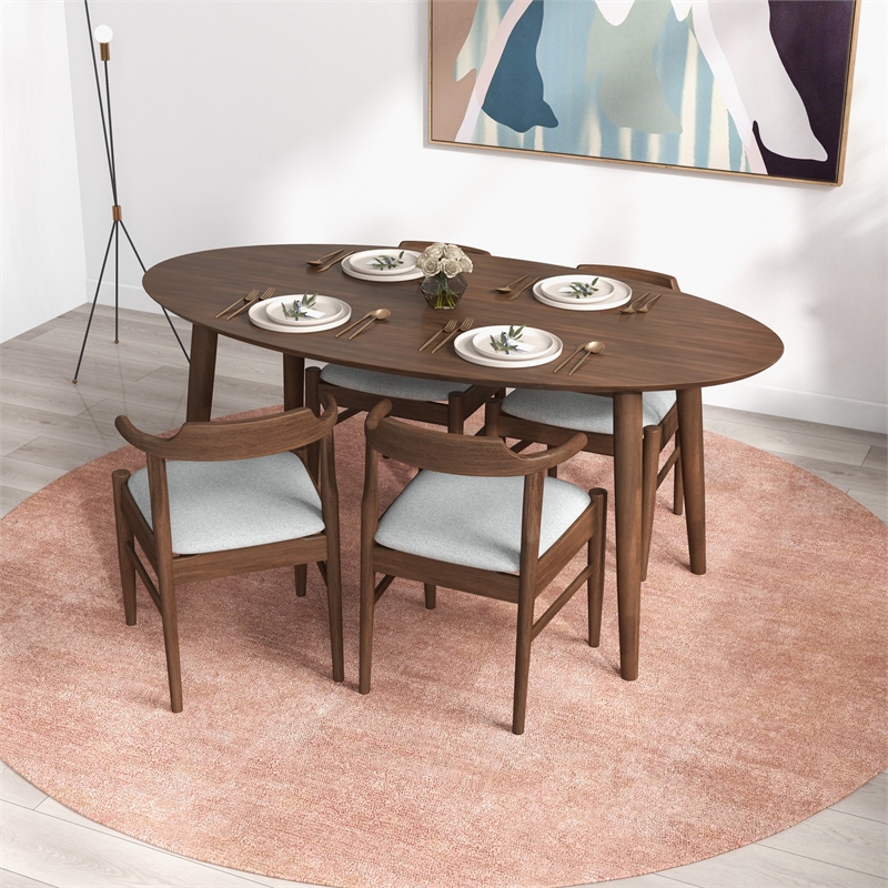 Ruxos 5 Piece Furniture Set Solid Wood Dining Set in Walnut Brown