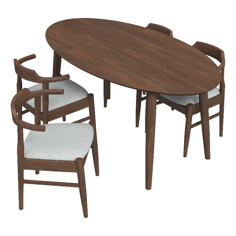 Ruxos 5 Piece Furniture Set Solid Wood Dining Set in Walnut Brown