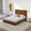 Elda Mid Century Modern Cognac Tan Velvet Upholstered Queen Platform Bed