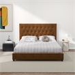Elda Mid Century Modern Cognac Tan Velvet Upholstered Queen Platform Bed