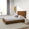 Elda Mid Century Modern Cognac Tan Velvet Upholstered Queen Platform Bed