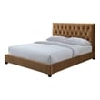 Elda Mid Century Modern Cognac Tan Velvet Upholstered Queen Platform Bed