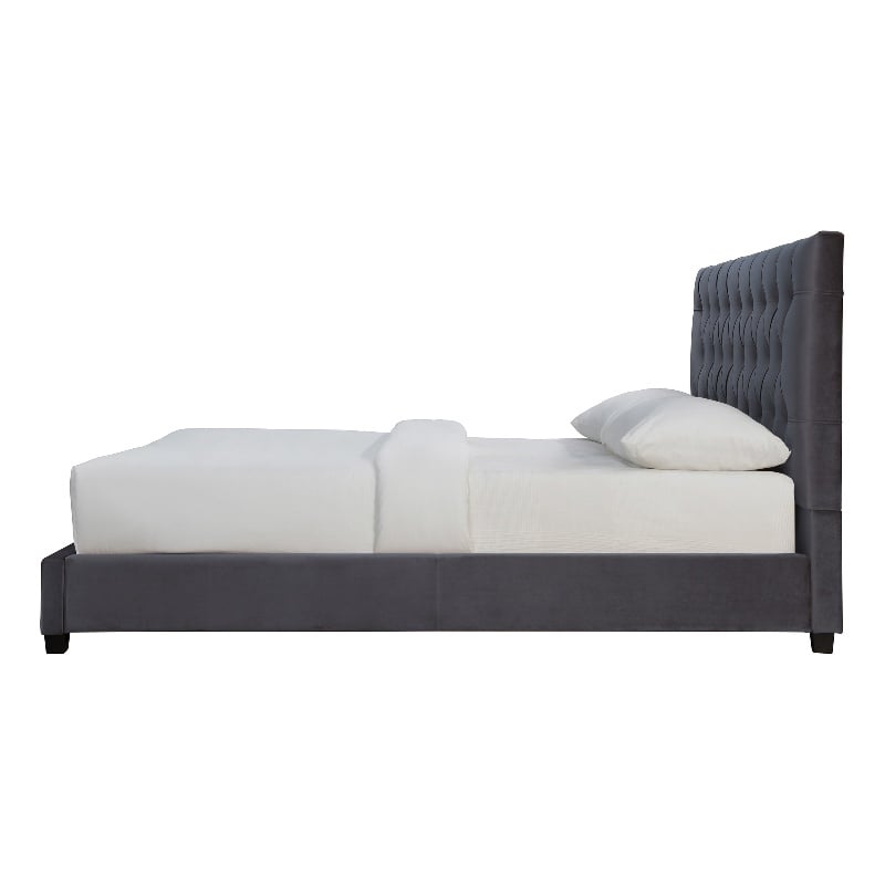 Elda Mid Century Modern Gray Velvet Upholstered King Platform Bed