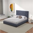 Elda Mid Century Modern Gray Velvet Upholstered Queen Platform Bed