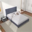 Elda Mid Century Modern Gray Velvet Upholstered Queen Platform Bed