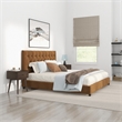 Elda Mid Century Modern Cognac Tan Velvet Upholstered King Platform Bed
