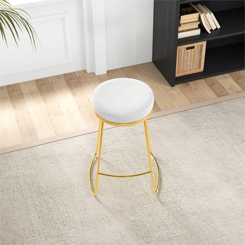 Bergman Luxury Cream Boucle Fabric Tufted Kitchen Counter Gold Metal Stool