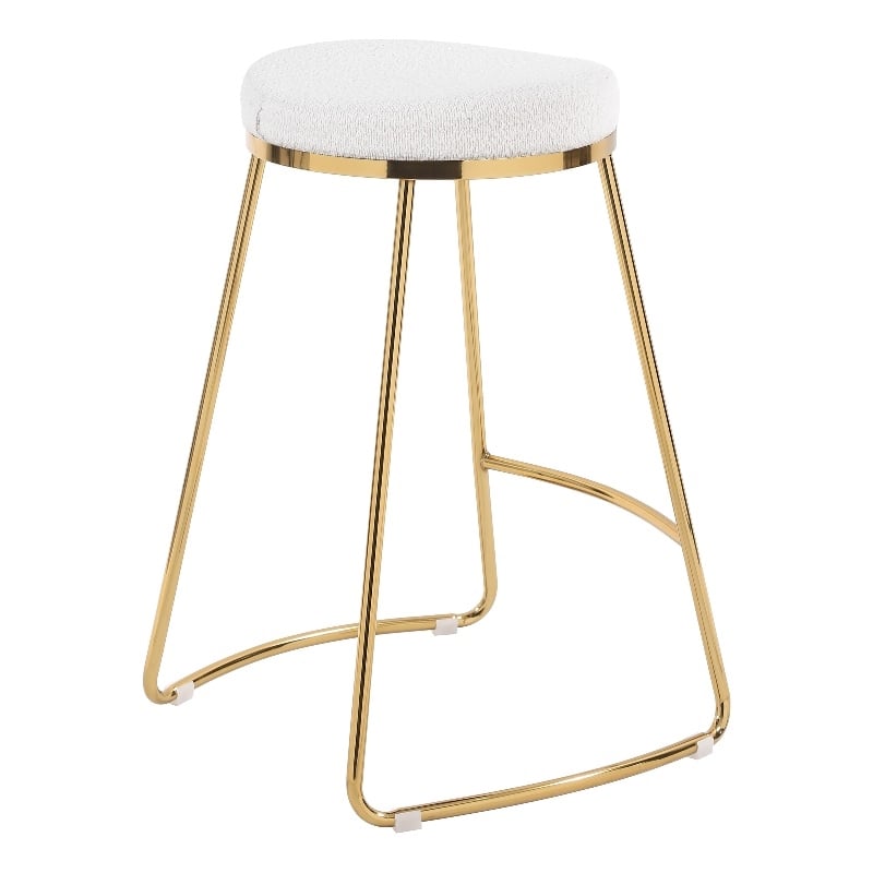 Bergman Luxury Cream Boucle Fabric Tufted Kitchen Counter Gold Metal Stool