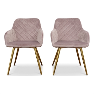 julien dining room&kitchen chair set of 2 in pink velvet with gold metal legs