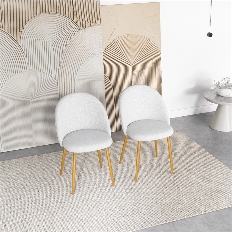 Waterbury Mid-Century Boucle Fabric Dining Chairs in Cream (Set of 2)