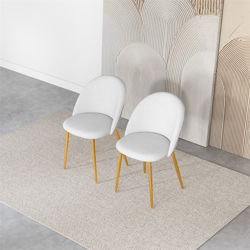 Waterbury Mid-Century Boucle Fabric Dining Chairs in Cream (Set of 2)