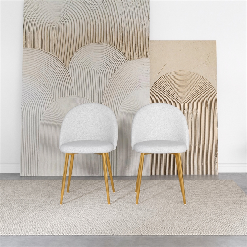 Waterbury Mid-Century Boucle Fabric Dining Chairs in Cream (Set of 2)