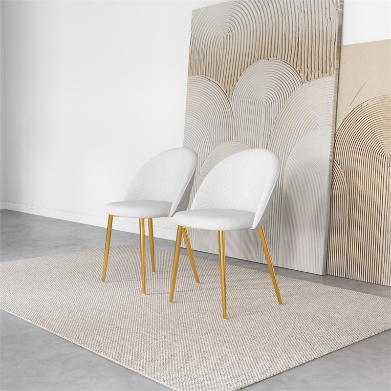 Waterbury Mid-Century Boucle Fabric Dining Chairs in Cream (Set of 2)