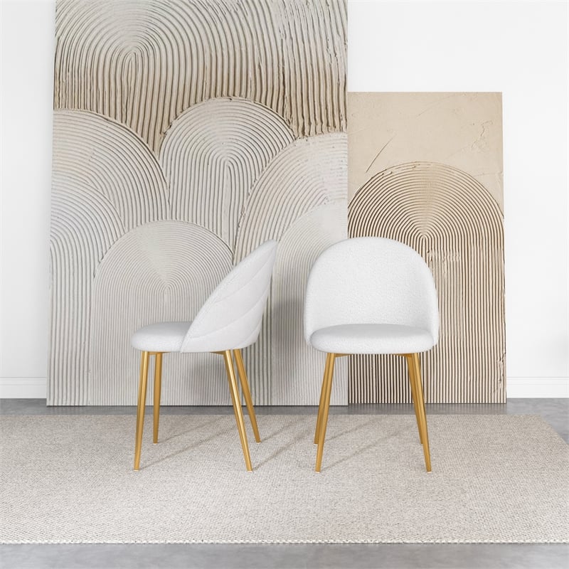 Waterbury Mid-Century Boucle Fabric Dining Chairs in Cream (Set of 2)