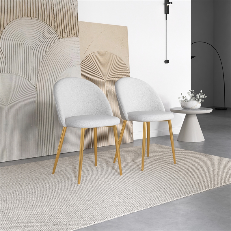 Waterbury Mid-Century Boucle Fabric Dining Chairs in Cream (Set of 2)