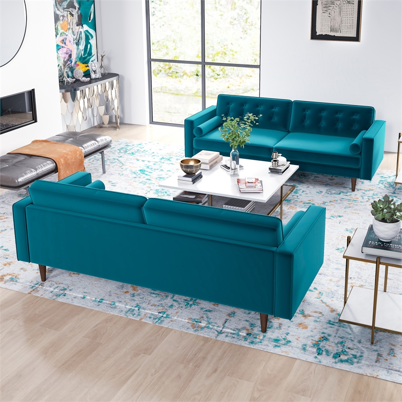 Room Turquoise Velvet 2 Piece Sofa Set