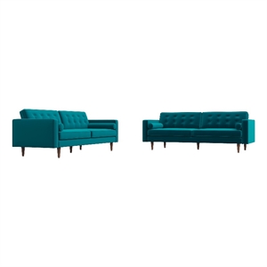 kase modern furniture style living room turquoise velvet 2-piece sofa set