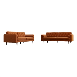 kase modern furniture style living room orange velvet 2-piece sofa set