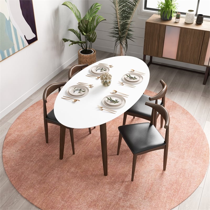 Aslan Modern Solid Wood Walnut Oval Dining Table and Chair Furniture Set for 4