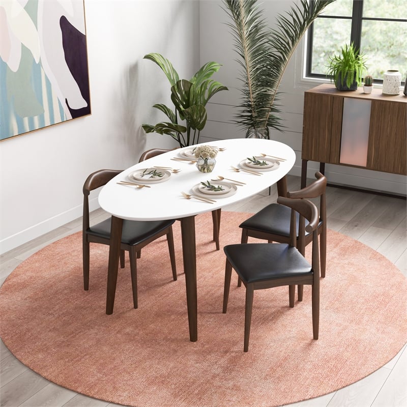 Aslan Modern Solid Wood Walnut Oval Dining Table and Chair Furniture Set for 4