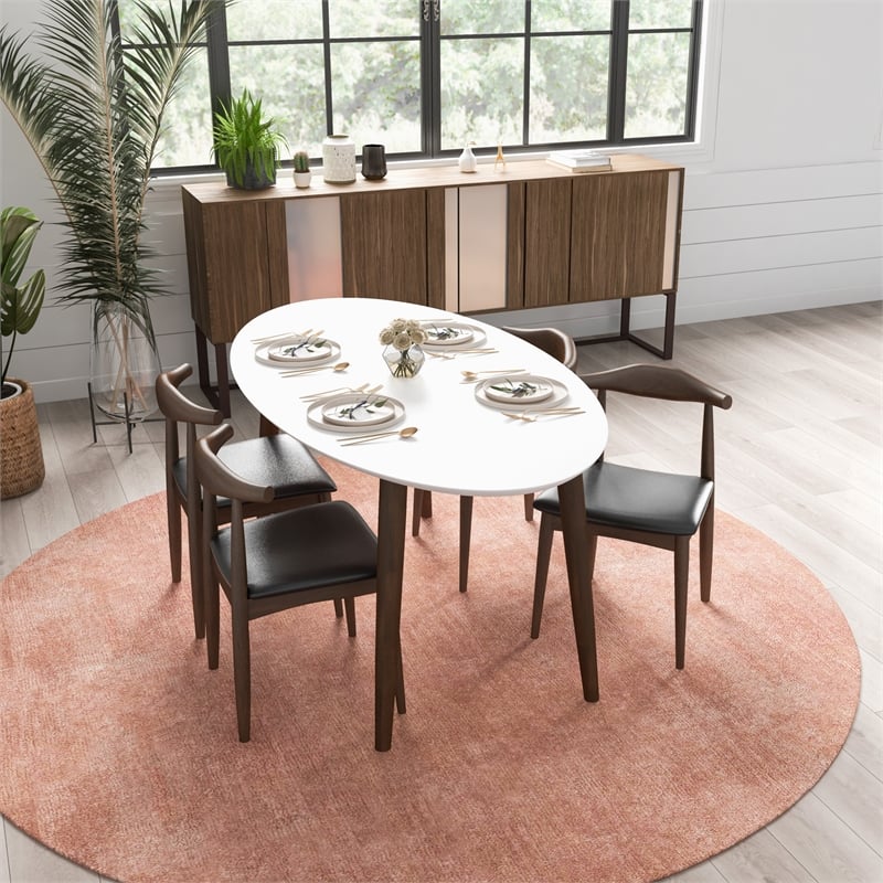 Aslan Modern Solid Wood Walnut Oval Dining Table and Chair Furniture Set for 4