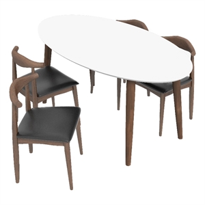 aslan modern solid wood walnut oval dining table and chair furniture set for 4