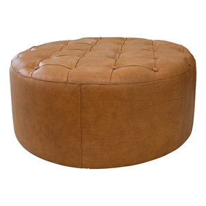 tamsin living room tan genuine leather round ottoman