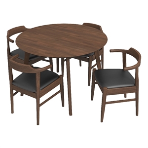 alaska modern solid wood walnut dining room table and 4 chair set