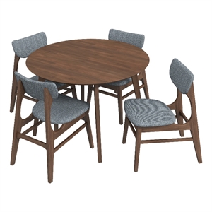 aslan modern solid wood walnut dining room round table and chair set for 4