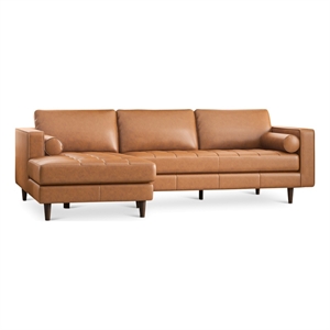 Desmond Cognac Tan Leather Living Room Tufted Left Faced Corner Sectional Sofa