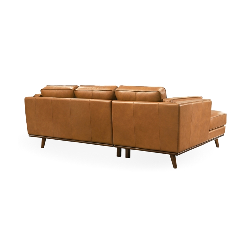 Augusta Mid Century Style Living Room Tan Genuine Leather Left Sectional Couch