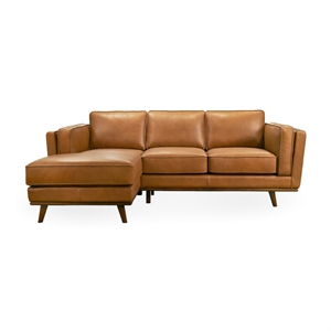 Augusta Mid Century Style Living Room Tan Genuine Leather Left Sectional Couch