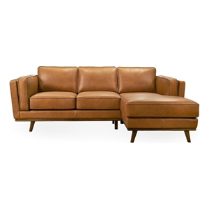 Augusta Mid Century Style Living Room Tan Genuine Leather Right Sectional Couch