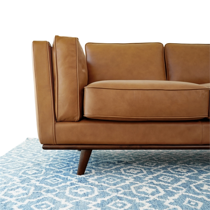 Augusta Modern Style Living Room Cushion Back Genuine Leather Sofa in Tan