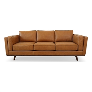 Augusta Modern Style Living Room Cushion Back Genuine Leather Sofa in Tan