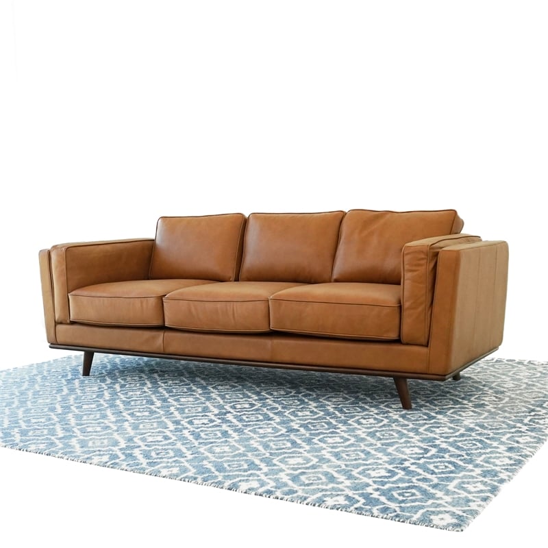 Augusta Modern Style Living Room Cushion Back Genuine Leather Sofa in Tan