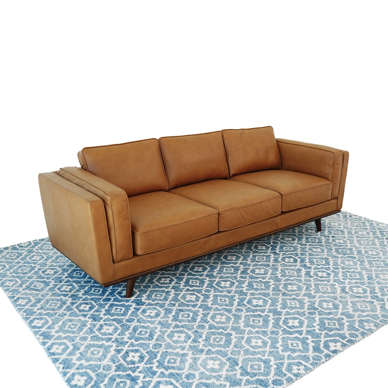 Augusta Modern Style Living Room Cushion Back Genuine Leather Sofa in Tan