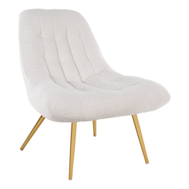 Eden Mid Century Furniture Style Comfortable Cream Fabric Boucle Lounge Chair