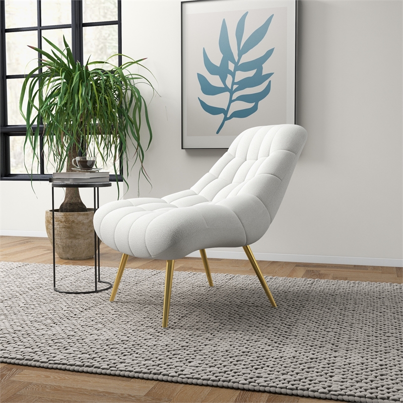 Eden Mid Century Furniture Style Comfortable Cream Fabric Boucle Lounge Chair