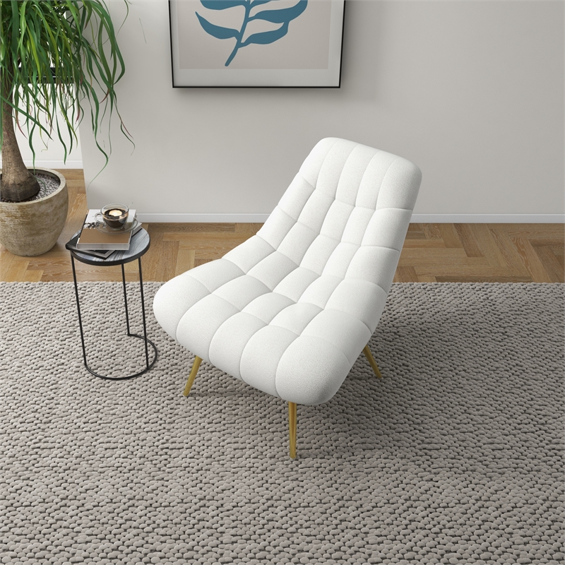 Eden Mid Century Furniture Style Comfortable Cream Fabric Boucle Lounge Chair
