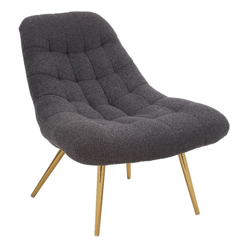 Eden Mid Century Furniture Style Comfortable Gray Boucle Fabric Lounge Chair