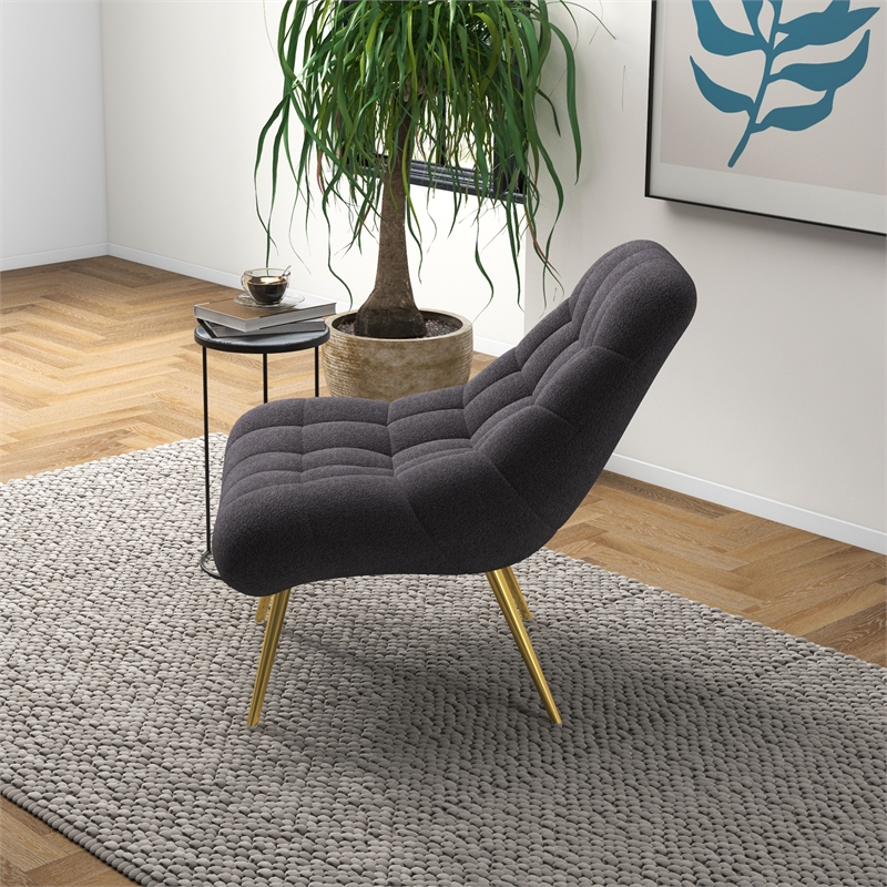 Eden Mid Century Furniture Style Comfortable Gray Boucle Fabric Lounge Chair