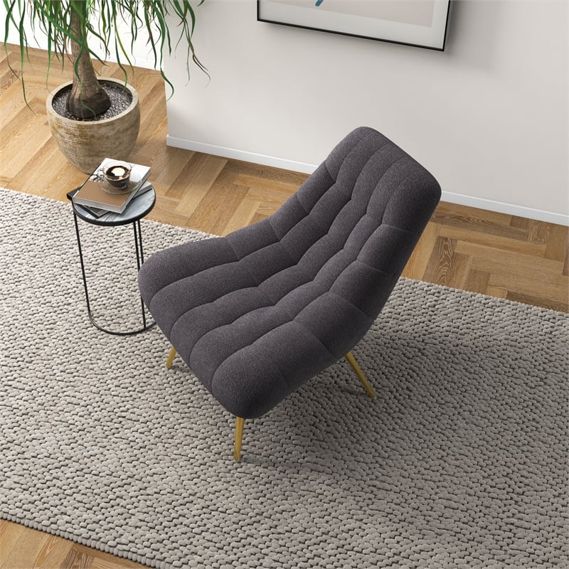Eden Mid Century Furniture Style Comfortable Gray Boucle Fabric Lounge Chair