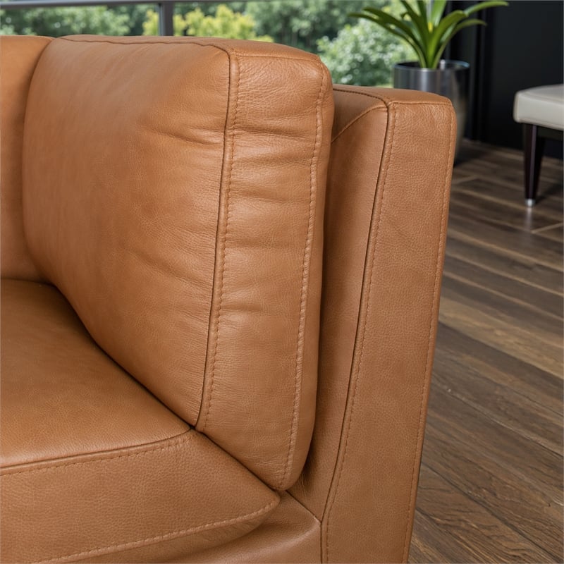 Rowan Living Room Soft Top Grain Leather Sofa in Cognac Tan