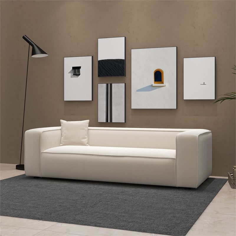 Canary Modern Living Room Furniture Style Cream Boucle Fabric Sofa  Couch
