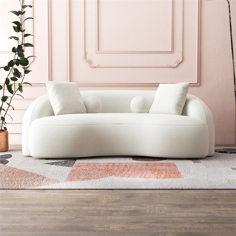 Highland Modern Living Room French Knitted White Boucle Fabric Upholstered Sofa