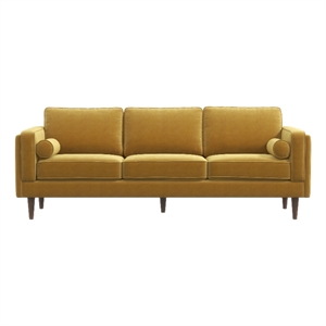 Helena Modern Living Room Pillow Back Dark Yellow Velvet Upholstered Sofa