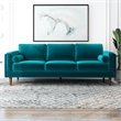Helena Modern Living Room Rectangular Pillow Back Turquoise Velvet Sofa
