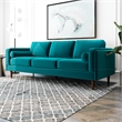 Helena Modern Living Room Rectangular Pillow Back Turquoise Velvet Sofa